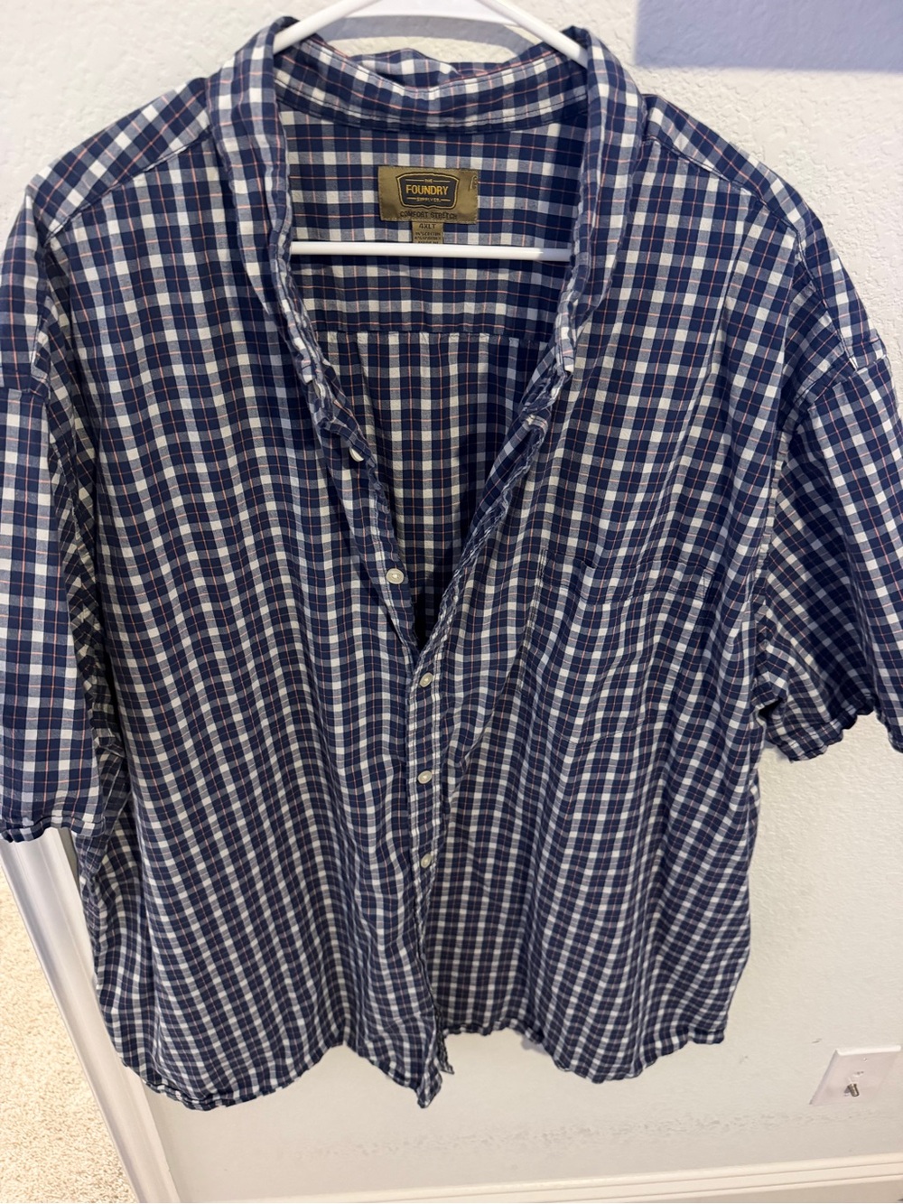 The Foundry Supply Co. Navy and White Plaid Short-Sleeve Button-Down Shirt